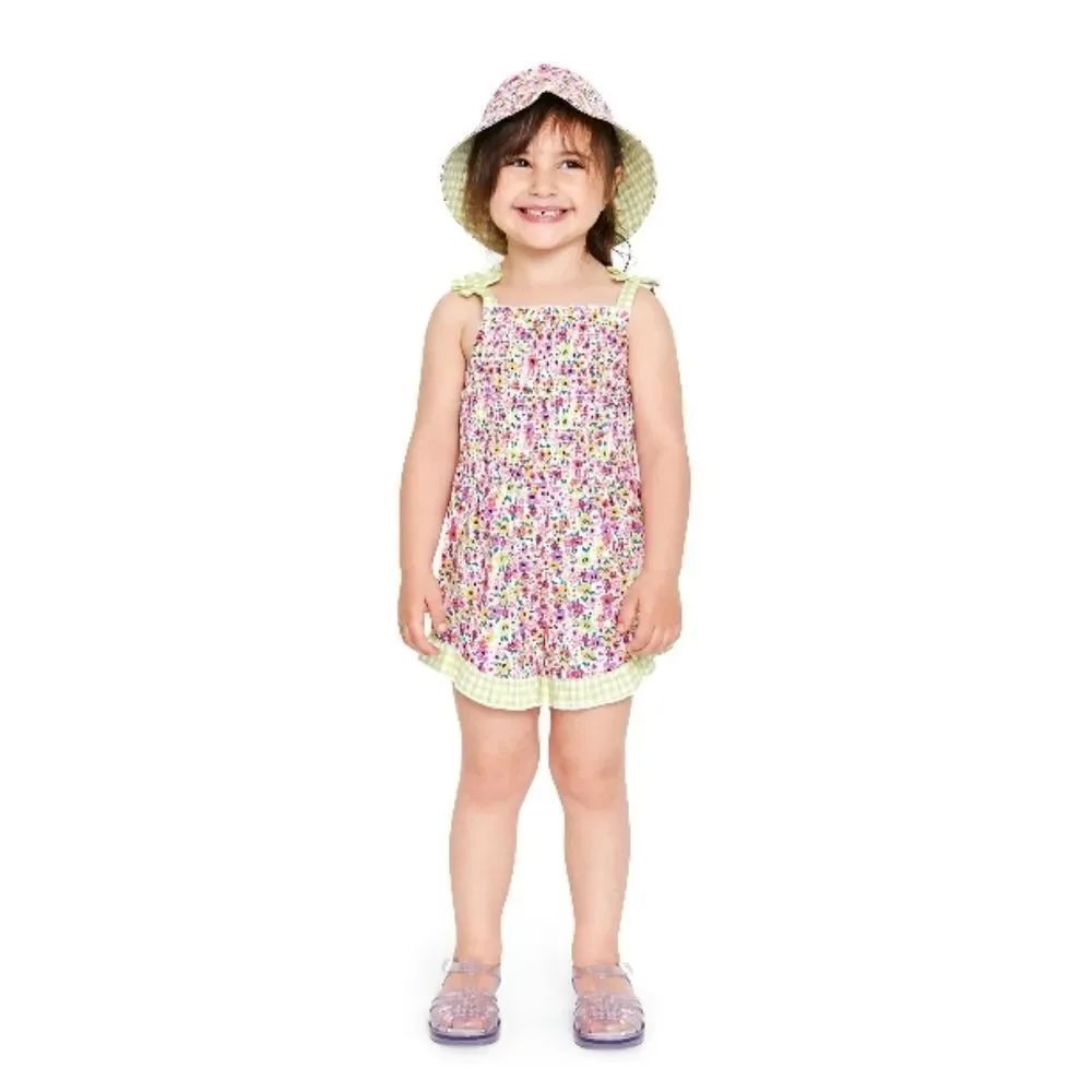 Baby Girls’ Romper with Bucket Hat, 2-Piece Set Size 12mo
